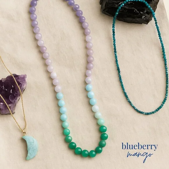 Moon & Stone Crystal Necklace Set - Ombre Spirit Rebel, Apatite, Ammonite